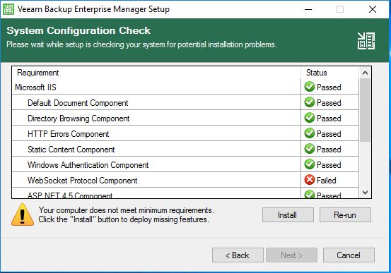 system configuration check for Veeam 9.5 Update 4